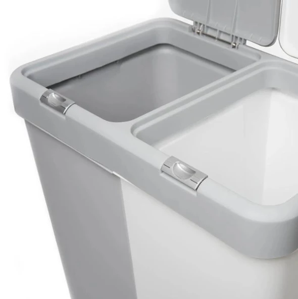 Motek 80 Litre Kirli Çamaşır Sepeti Çamaşır Selesi İkili Çeyiz Seti Gri Beyaz - 2