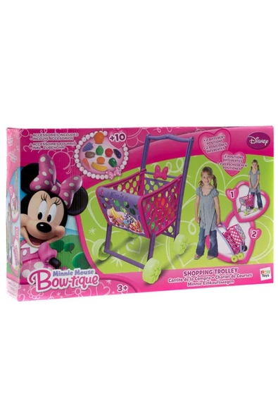 abnturk Minnie Tekerlekli Katlanır Market Pazar Alışveriş Arabası Ve 10 Adet Yapay Meyve Disney - 2