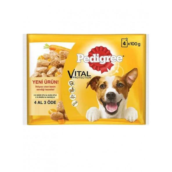 Pedigree Biftekli, Kuzulu, Hindili, Havuçlu Yaş Mama Poşet Köpek Yaş Mama 4 x 100 GR ürün görseli 1