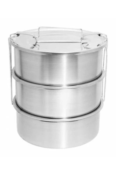 abnturk Paslanmaz Çelik 17x7cm 3 Kaplı Isıtılabilir Sefer Tası 4-5 Kişilik Yemek Taşıma Kabı 1000ml X3=3 Lt