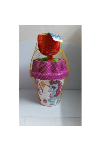 abnturk Orta Boy 5 Parça Unicornlu Kız Çocuk Plaj Deniz Kum Kova Seti Kürek Tırmık Kova Set - 2