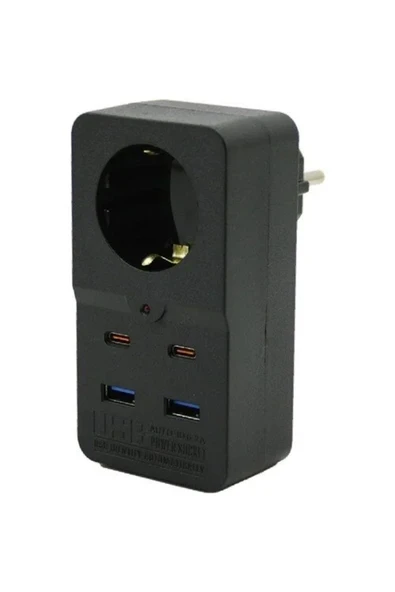 abnturk Termal ısıya dayanıklı Akım Korumalı Type-C Ve USB 2.1A Şarj Çıkışlı 10A 2500W Priz