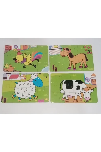 abnturk Ahşap dört ayrı model 12 parça toplam 48 parça eğitici şık ve şirin çocouk puzzle - 3