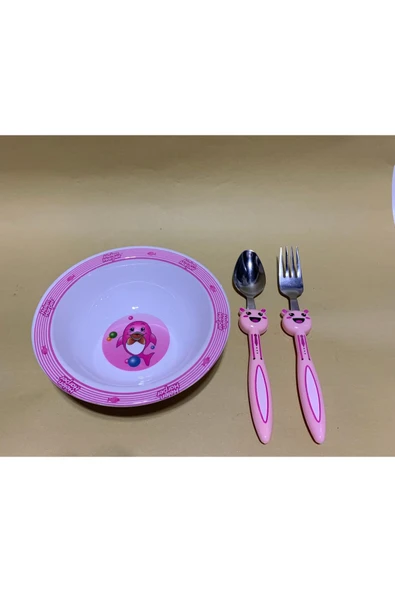 abnturk Pembe Renk Kız Çocuk Mama Tabağı Seti 3’Lü Çocuk Yemek Takımı Tabak Çatal Kaşık - 3