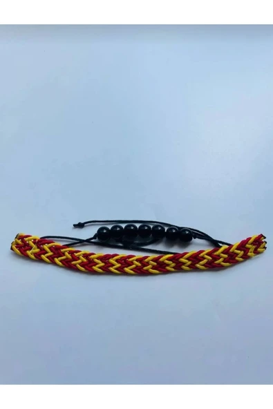 abnturk 1 Adet Unisex 2'li Taraftar Bilekliği Sarı Kırmızı Örme Boncuklu Bileklik Boyu Ayarlanabilir - 2