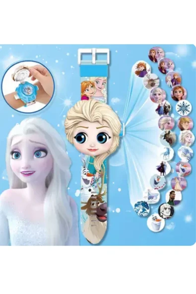 abnturk Elsa Figürlü Frozen Projeksiyonlu Dijital Oyuncak Çocuk Saati Duvara Yansıtmalı Projektör Elsalı