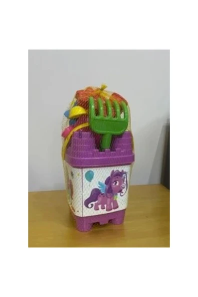 abnturk Büyük Boy 8 Parça Kare Unicornlu Kale Kız Çocuk Plaj Deniz Kum Kova Seti Kürek Tırmık Suluk Set - 2