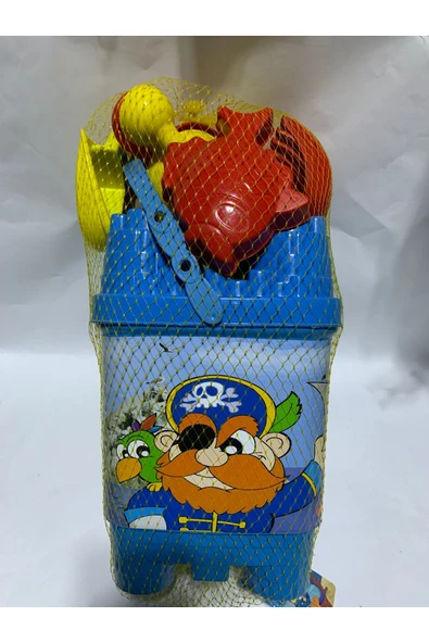 abnturk Büyük Boy 8 Parça Korsan Temalı Erkek Çocuk Plaj Deniz Kum Kova Seti Kürek Tırmık Suluk Set