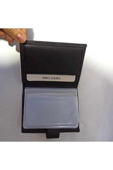 abnturk Karalı Gerçek Özel Hakiki Deri 20 Kartlık Kredi Kart Cüzdanı 10 Cm X 8 Cm - 5