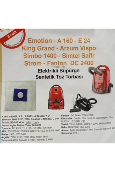 İstoç Türk 5li Hanseatic Sct93, Solac As3350 Elyaf Toz Torbası 3 Kat Elyaf Bez Elektrikli Süpürge Için Kod:emt - 2