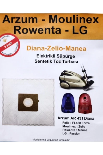 abnturk 5 Adet Moulinex : Zelio 3 Kat Elyaf Elektrikli Süpürge Torbası Antialerjik Hijyen Sentetik Torba