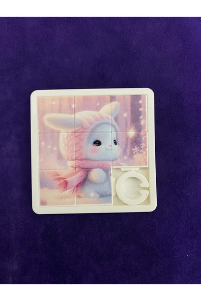 abnturk Smart Puzzle Sevimli Tavşan Temalı Kaydırmalı 9 Parça Yapboz 6X6 Boyutunda