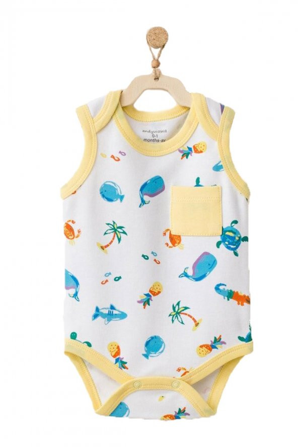 Andywawa Kız Erkek Bebek Badi 2 Parca Sarı Beyaz Body AC21880 - 3