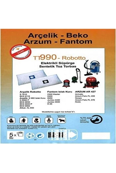 abnturk Özel Üretim 10 Adet Scopa-fl 476-nodo Süpürge Toz Torbası %100 Toz Korumalı 3 Kat Elyaf