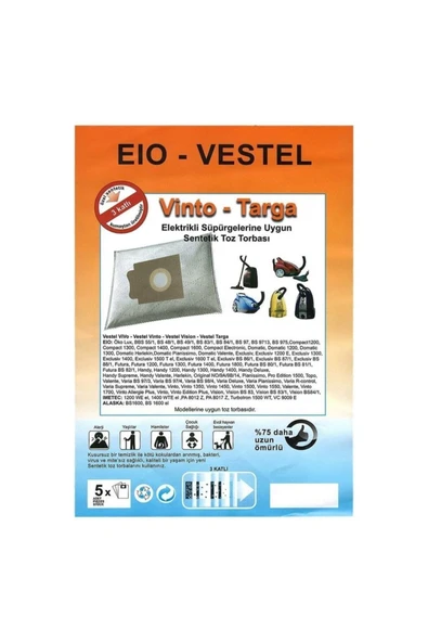 abnturk Özel Üretim 10adet Vision Bs84/1-1200we El Süpürge Toz Torbası %100 Toz Korumalı 3 Kat Elyaf