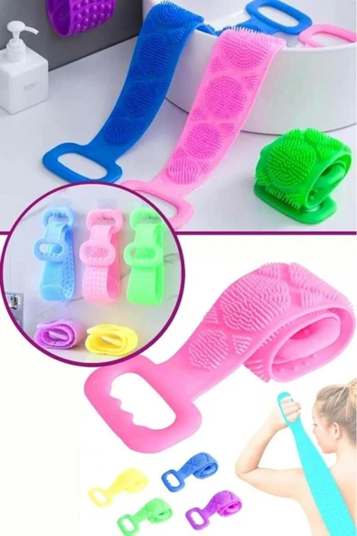 abnturk 70cm Silikon Masaj Etkili Banyo Duş Lifi Sırt Kesesi Çift Taraflı Uzun Cilt Temizlik Fırçası Peeling