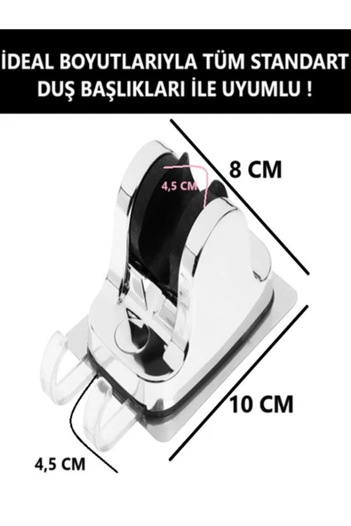 Irmak Duş Başlığı Askısı Mafsal Krom Kendinden Yapışkanlı Nano Güçlü 15 Kg Taşıyabilen Tutacak Duş Askısı - 2