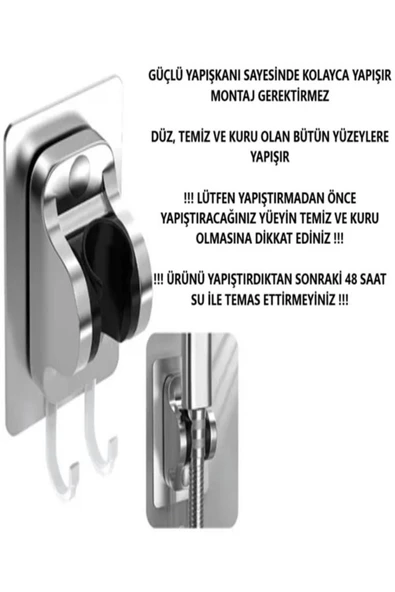 Irmak Duş Başlığı Askısı Mafsal Krom Kendinden Yapışkanlı Nano Güçlü 15 Kg Taşıyabilen Tutacak Duş Askısı - 3