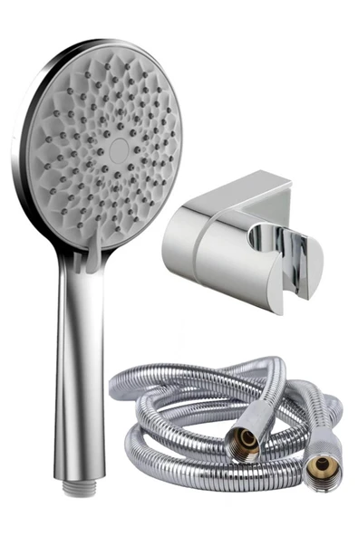 abnturk Nilüfer 3 In 1 5 Fonksiyonlu Banyo Duş Başlığı Seti L Mafsal Ve 1,5 Metre Örgülü Hortum Seti