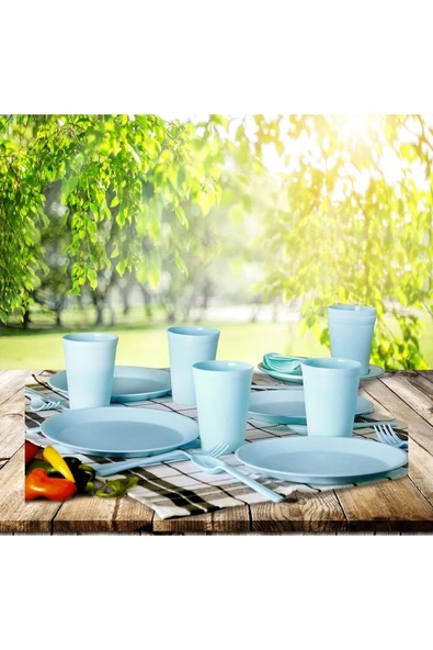 Violet 6 Kişilik Piknik Seti 32 Parça Sert Plastikten Üretilmiştir-mavi - 4