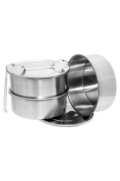 abnturk 5-6 Kişilik Çelik Sefer Tası 18x7cm 3 Kaplı Isıtılabilir Yemek Taşıma Kabı 1330ml x3=4 LT Yaylı Kulp - 2