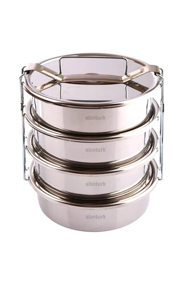 abnturk Paslanmaz Çelik 17x7cm 4 Kaplı Isıtılabilir Sefer Tası 5-6 Kişilik Yemek Taşıma Kabı 1000ml X4=4 Lt - 1