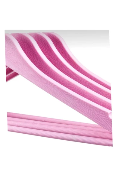 abnturk 12 Adet Ahşap Görünümlü Plastik Pembe Renk Elbise Kıyafet Askısı - 2