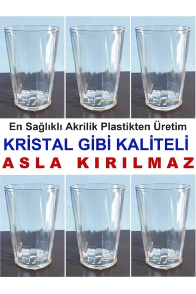 abnturk 6 Adet Kırılmaz Bardak 400ml Kırılmayan Meşrubat Su Bardağı En Kalite Çizilmeyez Ultra Lüks Akrilik - 1