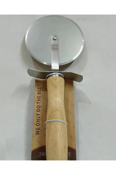 abnturk Ahşap Saplı Büyük Boy Pizza Ruleti Boyu 24 cm Börek ve Hamur Kesmede İdeal Disk Çapı 9 cm - 1