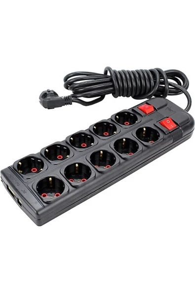 abnturk 2x5 10lu Anahtarlı 3 Metre Kabloya Sahip Ayrı Ayrı Bağlantılı Yüksek Kalite Grup Priz ürün görseli