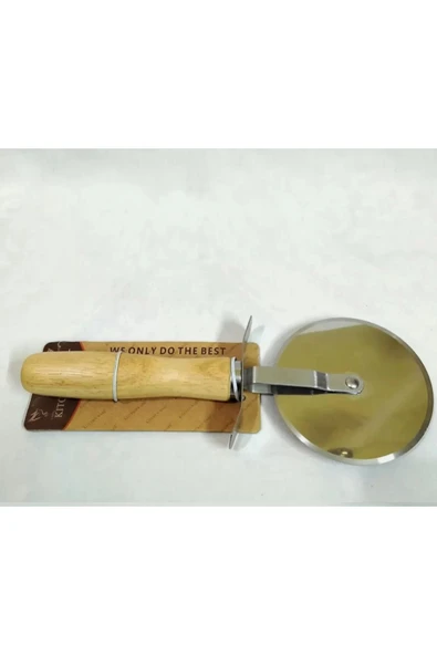abnturk Ahşap Saplı Büyük Boy Pizza Ruleti Boyu 24 cm Börek ve Hamur Kesmede İdeal Disk Çapı 9 cm - 2