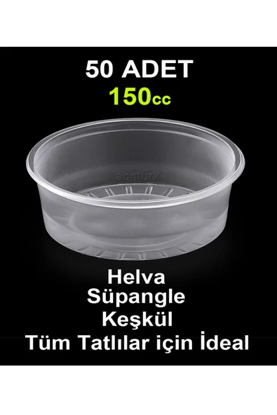 abnturk 50 Adet 150cc Şeffaf Plastik Süpangle Keşkül Sütlaç Helva Sup Tatlı Sağlıklı Muhallebi kabı kapaksız - 1