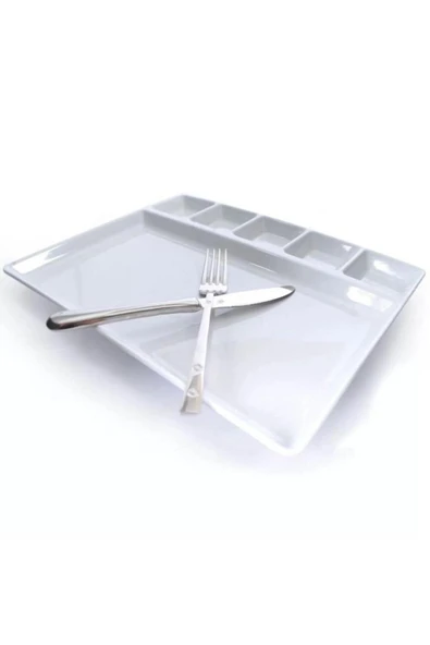 abnturk 2 Adet Kırılmayan Kahvaltı Sunum Tabağı 33x26cm Kahvaltılık 6 Bölme Sağlıklı Malzeme Tabldot Tepsisi - 2