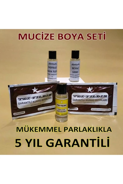 abnturk Koyu Kahve 5li Set Kumaş Boyası Sabitleyici-Kalıcı için Sirke-Parlaklık için İyotlu Tuz-2 Poşet Boya
