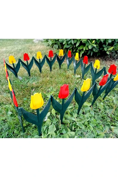 abnturk 340cm Sarı Kırmızı Renklerde Lale Çiçekli Bahçe Çiti Kaliteli Plastikten 80x30cm Eklenebilir 4 Panel - 5