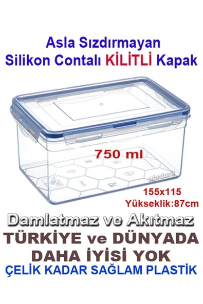 abnturk 5 Adet Set Tam Korumalı Sızdırmaz Derin Saklama Kabı Hava geçirmez Sağlam Kap Contalı Kilitli Kapak - 5