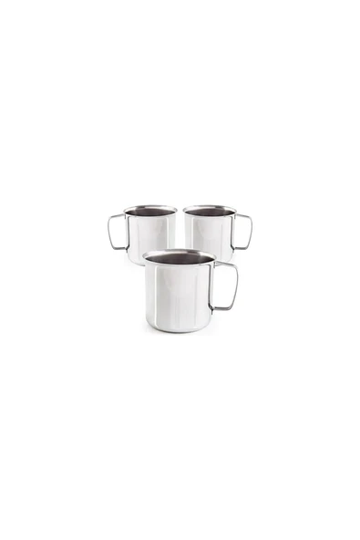 abnturk 3 Adet Kırılmaz Tabldot Bardağı Paslanmaz Çelik Metal Su Bardağı 250ml Ömürlük Kulplu Kupa Bardak - 2