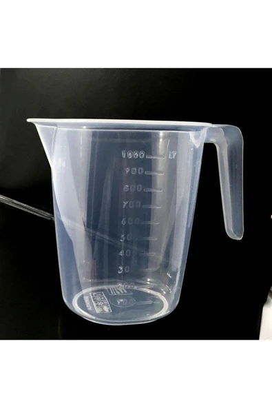 abnturk Şeffaf Kırılmayan Plastikten Kulplu Sürahi Tipi 1 Litre Ölçü Kabı Çok Amaçlı Dereceli Ölçek Kap - 3