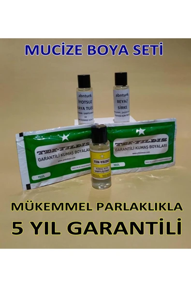 abnturk Yeşil Renk 5li Kumaş Boyama Seti+Sabitleyici+Kalıcı için Sirke+Parlaklk için iyotsuz Tuz+2 Adet Boya - 1