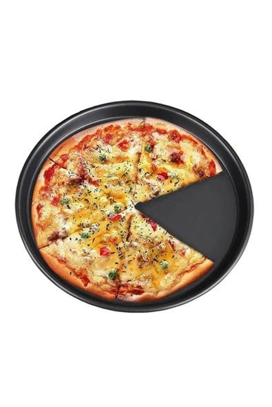 abnturk 36cm Alüminyum Granit® Pizza Tavası Yapıştırmaz Sığ Kenar Dünyanın Eniyi Pizza Pişirme Fırın Tepsisi - 1