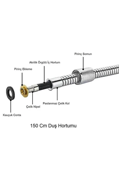 abnturk 4 Fonksiyonlu Duş Başlığı Seti En Yüksek Basınca Dayanıklı Örgülü Su Tasarruflu 150cm Spiral Hortum - 2