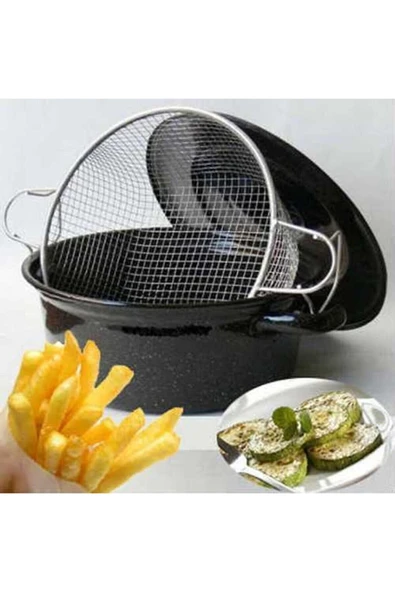 Essan Es San Fritöz Tencere Patates Kızartma Tenceresi Süzgeç Sepetli Siyah Yanmaz Yapışmaz - 4