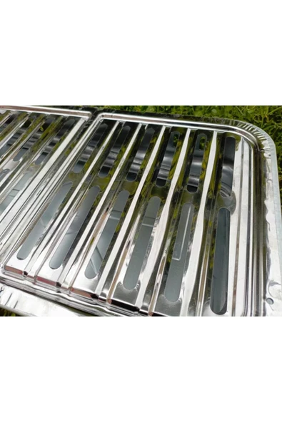 abnturk Ayaklı Büyük Mangal 55 cm Kebapçı Tipi Geniş Oluklu Paslanmaz Galvaniz Gövde Krom Köfteci Izgarası - 3