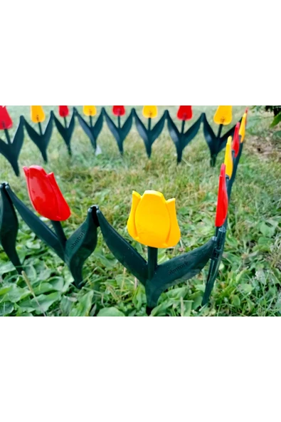 abnturk 340cm Sarı Kırmızı Renklerde Lale Çiçekli Bahçe Çiti Kaliteli Plastikten 80x30cm Eklenebilir 4 Panel - 7