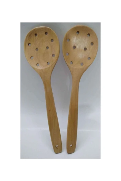 abnturk Bambu Düz Delikli Süzgeç Kaşık 31 Cm El Yapımı B-4 - 1