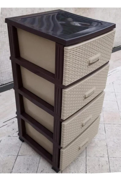 abnturk 4 Katlı Hasır Sebzelik Dolap Makaralı Çekmece Tekerli BüyükBoy Plastik Komidin 90cm Demonte Şifonyer - 1