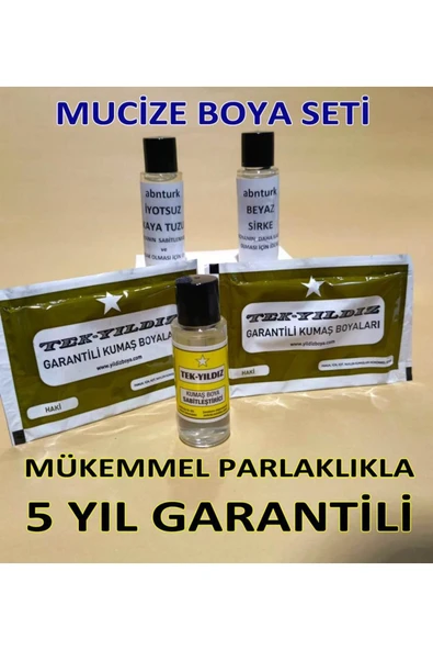 abnturk Haki Renk 5li Kumaş Boyama Seti+Sabitleyici+Kalıcı için Sirke+Parlaklık için iyotsuz Tuz+2 Adet Boya - 1