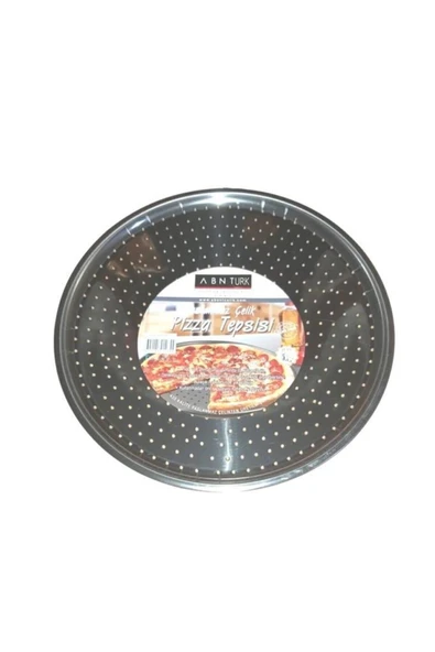 abnturk Paslanmaz Çelik Pizza Tepsisi 34cm Yaşam Boyu Kullanım Garanti Kaliteli Sunumlar için Delikli Tepsi - 1