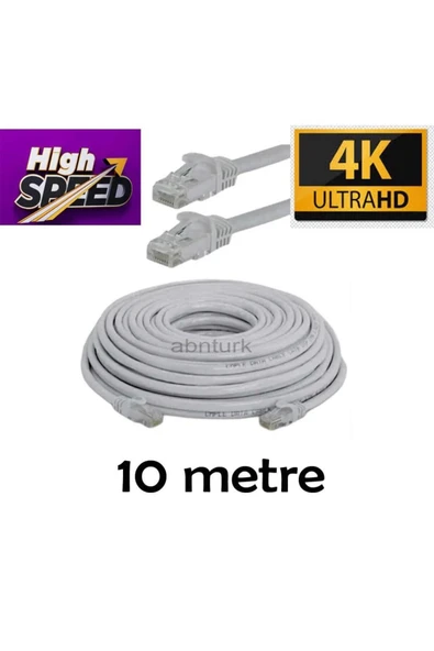 abnturk 4K Ultra HD Cat5 Network Uyumlu 10 Metre Ethernet Internet Kablosu Rj45 Patch Kablo High Speed Garan