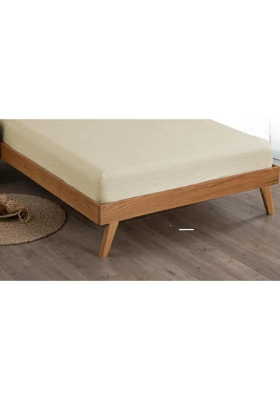 abnturk Krem Rengi Naturel Boyasız Ham Kumaştan Lastikli Çarşaf 120x200 Süper Pamuk Lüx Coton Yatak Çarşafı - 1